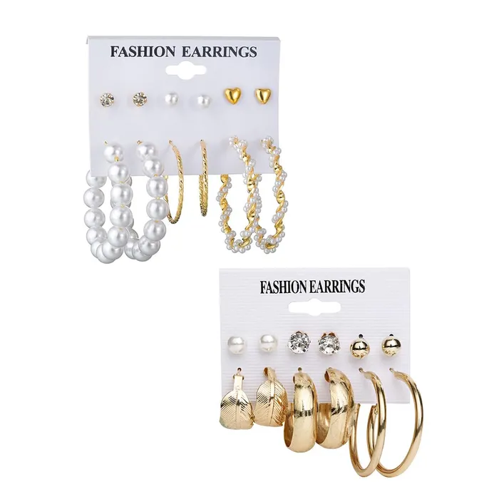 Earrings Yellow Chimes Earrings for Women and Girls Fashion White Pearl Hoops Set Gold Plated Combo of 12 Pairs Stud Hoop Earring Set Birthday Gift for girls and women Anniversary Gift for Wife Yellow Chimes