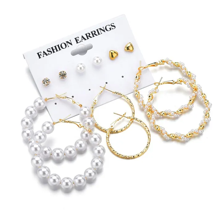 Earrings Yellow Chimes Earrings for Women and Girls Fashion White Pearl Hoops Set Gold Plated Combo of 12 Pairs Stud Hoop Earring Set Birthday Gift for girls and women Anniversary Gift for Wife Yellow Chimes