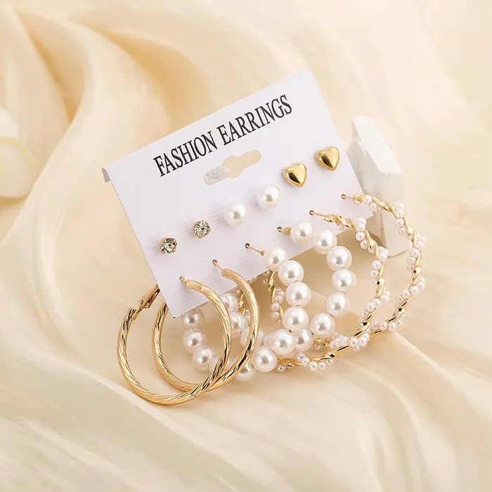 Earrings Yellow Chimes Earrings for Women and Girls Fashion White Pearl Hoops Set Gold Plated Combo of 12 Pairs Stud Hoop Earring Set Birthday Gift for girls and women Anniversary Gift for Wife Yellow Chimes