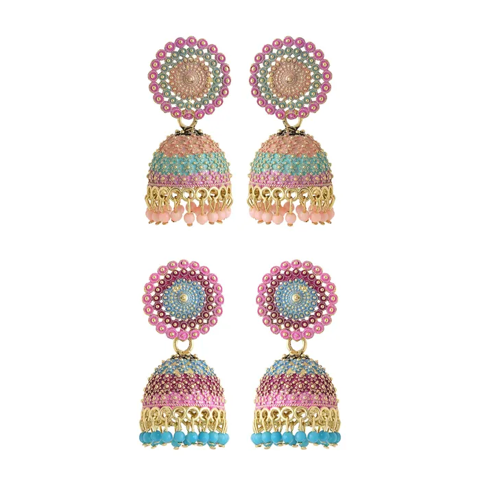 Earrings Yellow Chimes Earrings for Women and Girls Traditional Multicolor Meenakari Jhumka Gold Plated Earring Set Dome Shaped Jhumki Earrings Combo Birthday Gift for Girls Women ME 10 Yellow Chimes