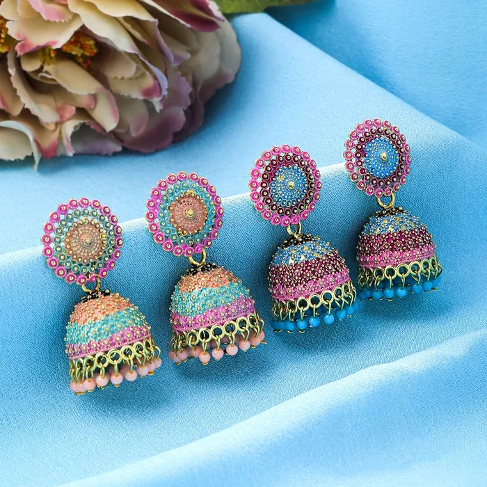 Earrings Yellow Chimes Earrings for Women and Girls Traditional Multicolor Meenakari Jhumka Gold Plated Earring Set Dome Shaped Jhumki Earrings Combo Birthday Gift for Girls Women ME 10 Yellow Chimes