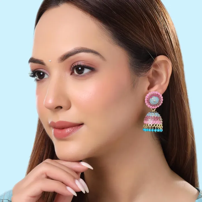 Earrings Yellow Chimes Earrings for Women and Girls Traditional Multicolor Meenakari Jhumka Gold Plated Earring Set Dome Shaped Jhumki Earrings Combo Birthday Gift for Girls Women ME 10 Yellow Chimes