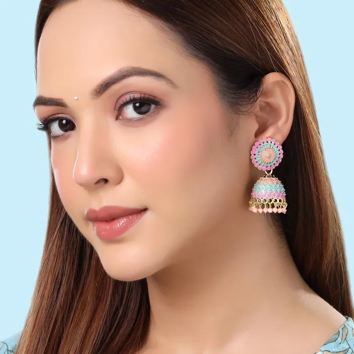 Earrings Yellow Chimes Earrings for Women and Girls Traditional Multicolor Meenakari Jhumka Gold Plated Earring Set Dome Shaped Jhumki Earrings Combo Birthday Gift for Girls Women ME 10 Yellow Chimes