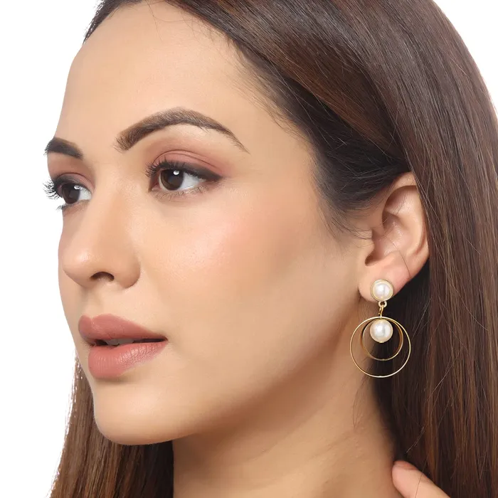 Earrings Yellow Chimes Earrings For Women Gold Tone Pearl Circle Dngle Drop Earring For Women and Girl Yellow Chimes