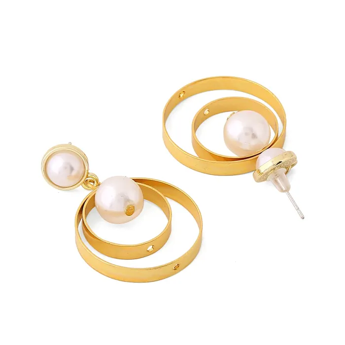 Earrings Yellow Chimes Earrings For Women Gold Tone Pearl Circle Dngle Drop Earring For Women and Girl Yellow Chimes