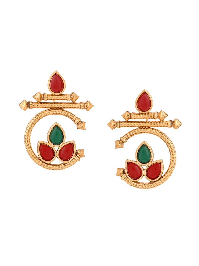Earrings Yellow Chimes Elegant Drop Earrings Gold Plated with Intricate Design Push Back Closure 5cm x 3cm Gold
