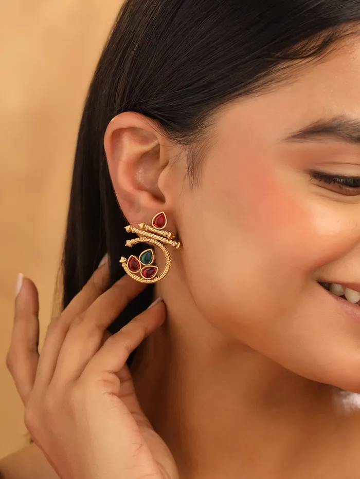 Earrings Yellow Chimes Elegant Drop Earrings Gold Plated with Intricate Design Push Back Closure 5cm x 3cm Gold