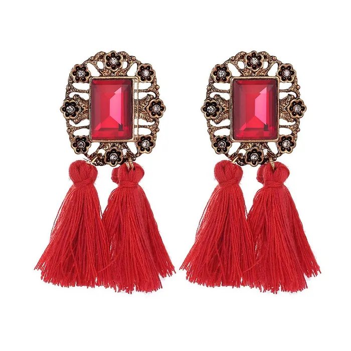 Earrings Yellow Chimes Exclusive Bohemian Red Crystal Tassel Earrings For Women and Girls Yellow Chimes
