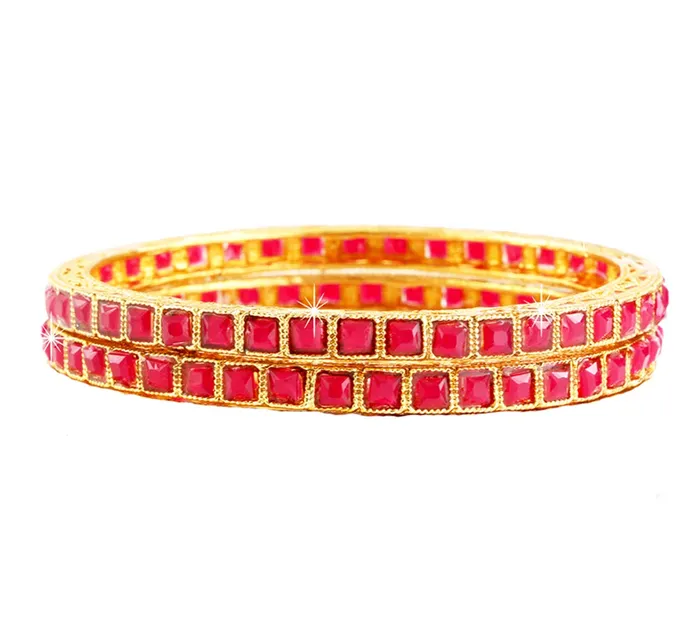 Earrings Yellow Chimes Exclusive Ruby Studded 2 PC Gold Plated Traditional Bangles Set for Women and Girls Yellow Chimes