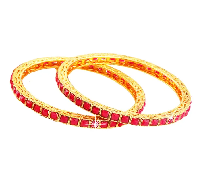 Earrings Yellow Chimes Exclusive Ruby Studded 2 PC Gold Plated Traditional Bangles Set for Women and Girls Yellow Chimes