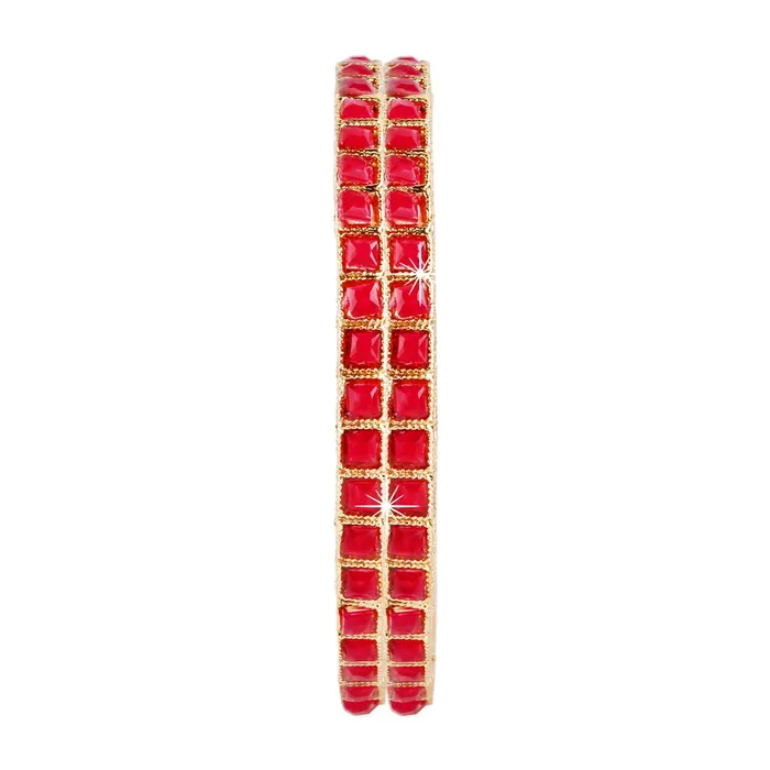 Earrings Yellow Chimes Exclusive Ruby Studded 2 PC Gold Plated Traditional Bangles Set for Women and Girls Yellow Chimes