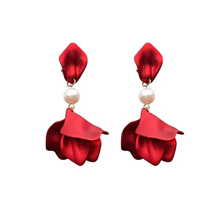 Earrings Yellow Chimes Floral Earrings for Women Gold Plated Metallic Red Colour Floral Petals Pearl Drop Earrings for Women and Girls Yellow Chimes
