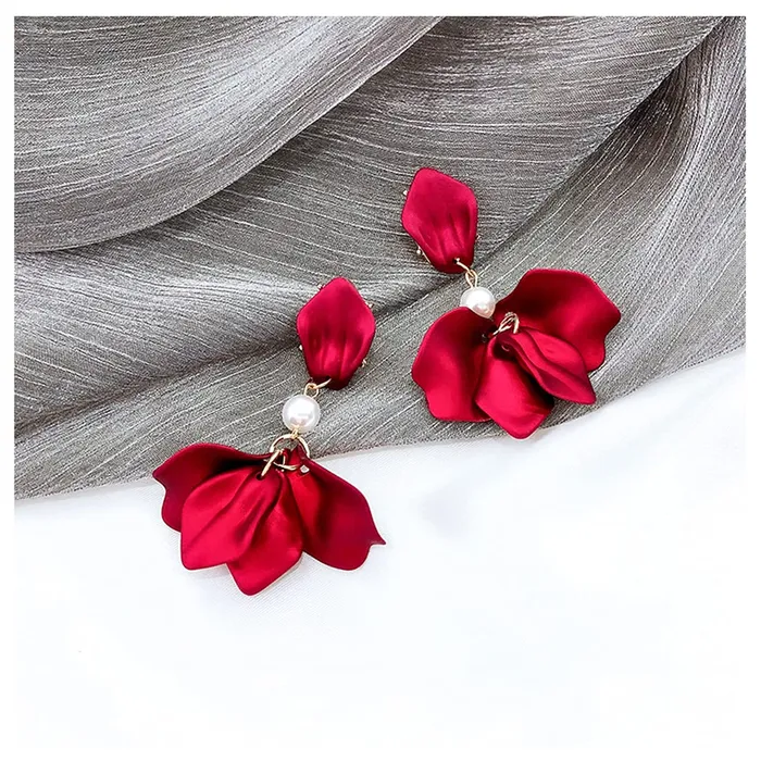 Earrings Yellow Chimes Floral Earrings for Women Gold Plated Metallic Red Colour Floral Petals Pearl Drop Earrings for Women and Girls Yellow Chimes