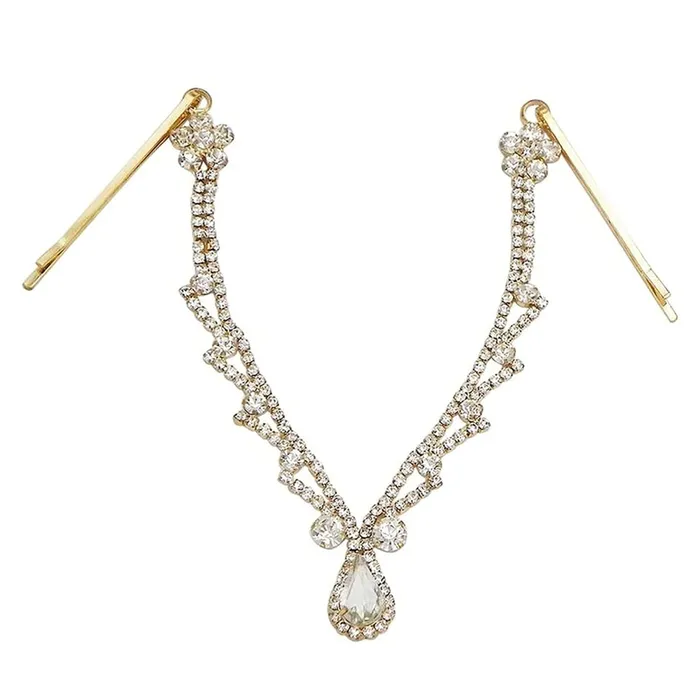 Earrings Yellow Chimes Head Chain For Women Gold Toned Crystal Studded Head Chain For Women and Girls Yellow Chimes