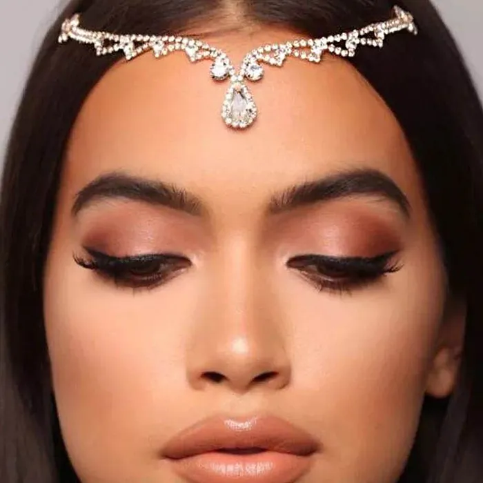 Earrings Yellow Chimes Head Chain For Women Gold Toned Crystal Studded Head Chain For Women and Girls Yellow Chimes