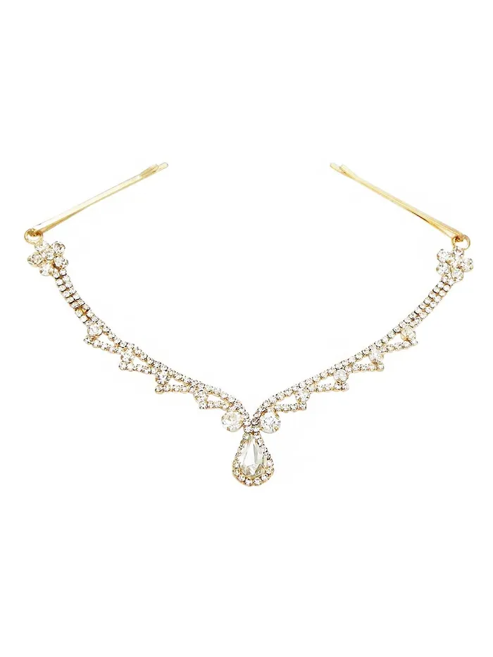 Earrings Yellow Chimes Head Chain For Women Gold Toned Crystal Studded Head Chain For Women and Girls Yellow Chimes