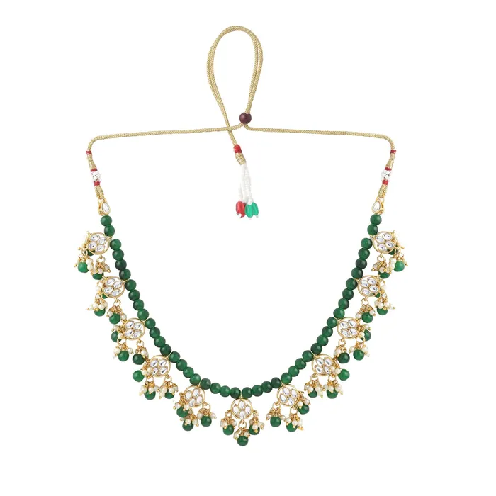 Earrings Yellow Chimes Jewellery Set for Women and Girls Kundan Necklace Set Gold Plated Green Maroon Beads Drop Kundan Necklace Set Birthday Gift for girls and women Anniversary Gift for Wife Yellow Chimes