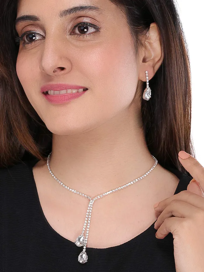 Earrings Yellow Chimes Jewellery Set for Women Sparkling White Crystals Jewellery Set with Earrings Necklace Set for Women and Girls Yellow Chimes