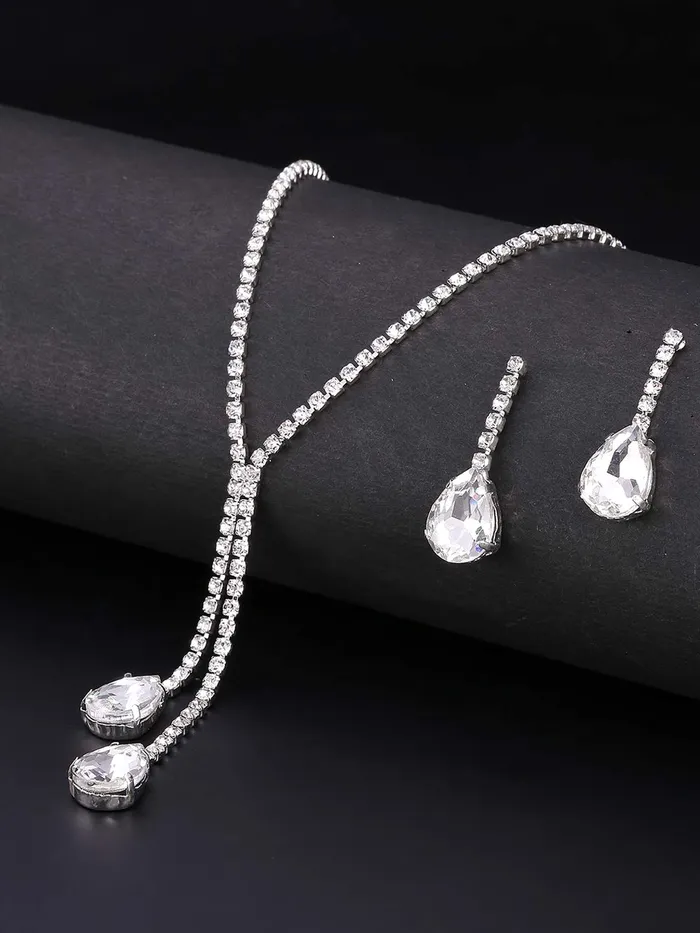 Earrings Yellow Chimes Jewellery Set for Women Sparkling White Crystals Jewellery Set with Earrings Necklace Set for Women and Girls Yellow Chimes