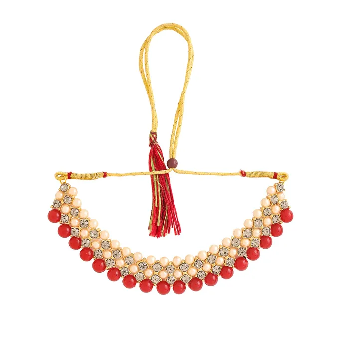 Earrings Yellow Chimes Jewellery Set for Women Traditional Red Kundan Beads Choker Necklace Set Eternal Classics Ethnic Gold Plated Choker Set for Girls Birthday Anniversary Gift for Women Wife Yellow Chimes