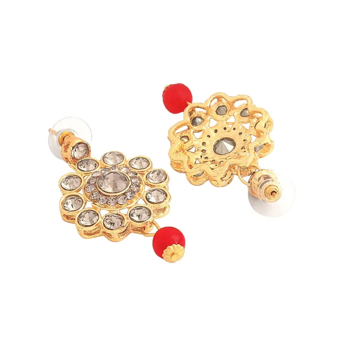 Earrings Yellow Chimes Jewellery Set for Women Traditional Red Kundan Beads Choker Necklace Set Eternal Classics Ethnic Gold Plated Choker Set for Girls Birthday Anniversary Gift for Women Wife Yellow Chimes