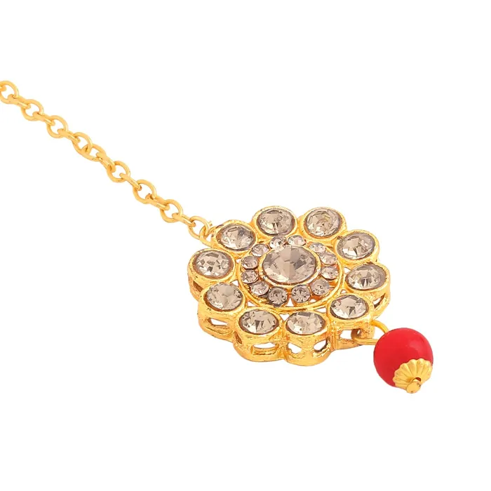 Earrings Yellow Chimes Jewellery Set for Women Traditional Red Kundan Beads Choker Necklace Set Eternal Classics Ethnic Gold Plated Choker Set for Girls Birthday Anniversary Gift for Women Wife Yellow Chimes