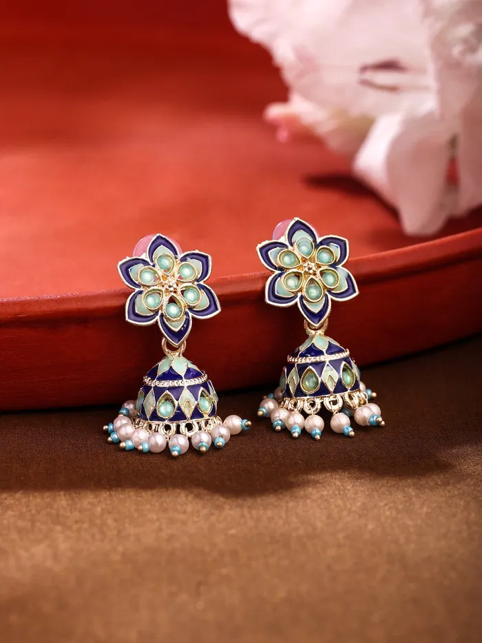 Earrings Yellow Chimes Meenakari Jhumka Earrings Traditional Multicolor Design 44 cm Length Lightweight Gold Plated
