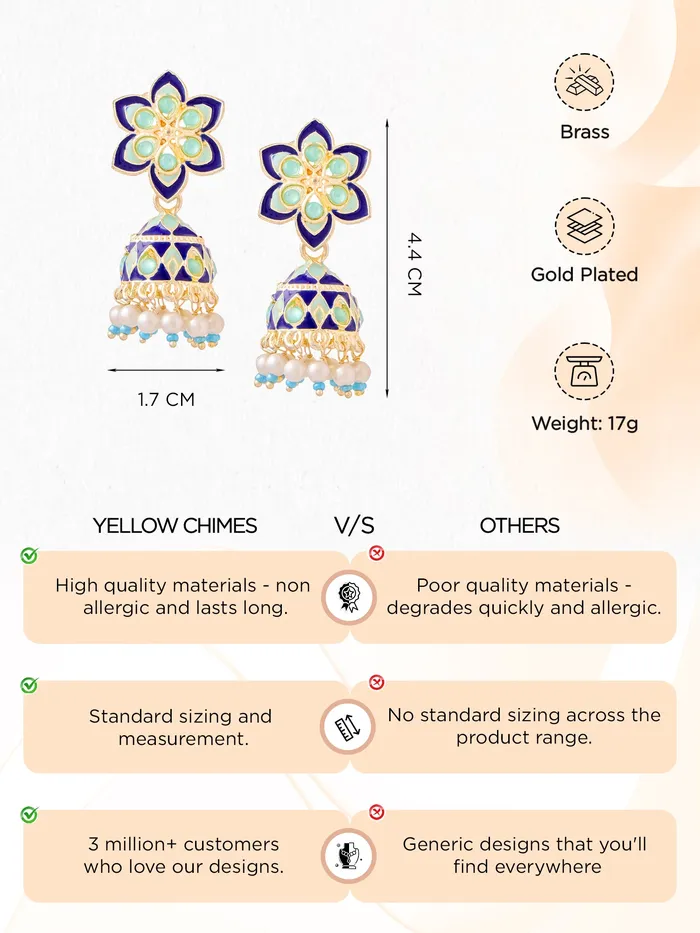 Earrings Yellow Chimes Meenakari Jhumka Earrings Traditional Multicolor Design 44 cm Length Lightweight Gold Plated