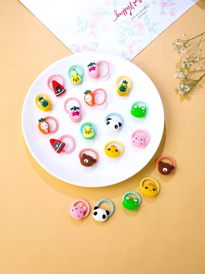 Earrings Yellow Chimes Melbees by Yellow Chimes Rubber Bands for Girls Kids Hair Accessories for Girls Hair Tie 20 Pcs Cute Characters Rubberbands for Kids Ponytail Holder For Baby Girls Toddlers