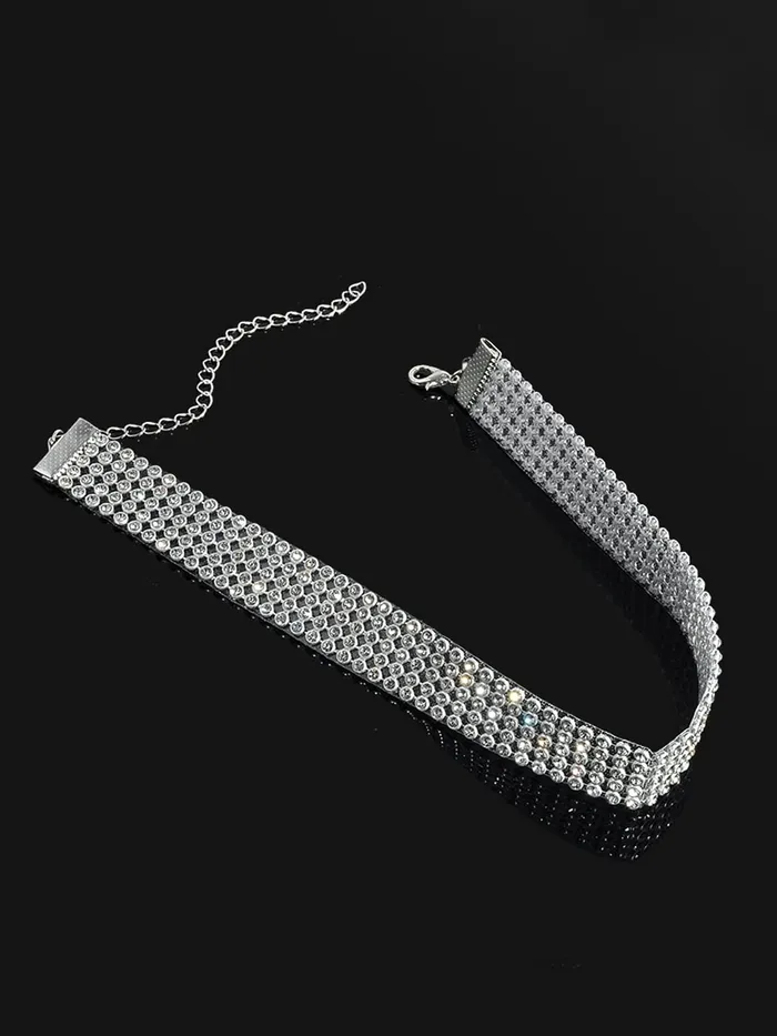 Earrings Yellow Chimes Necklace for Women and Girls Fashion Silver Choker Necklace for Women Western Silver Toned Rhinestone Choker Necklace Birthday Gift for Girls Women Anniversary Gift for Wife Yellow Chimes