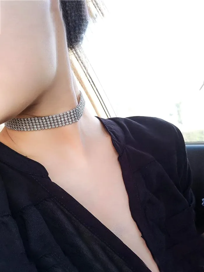 Earrings Yellow Chimes Necklace for Women and Girls Fashion Silver Choker Necklace for Women Western Silver Toned Rhinestone Choker Necklace Birthday Gift for Girls Women Anniversary Gift for Wife Yellow Chimes