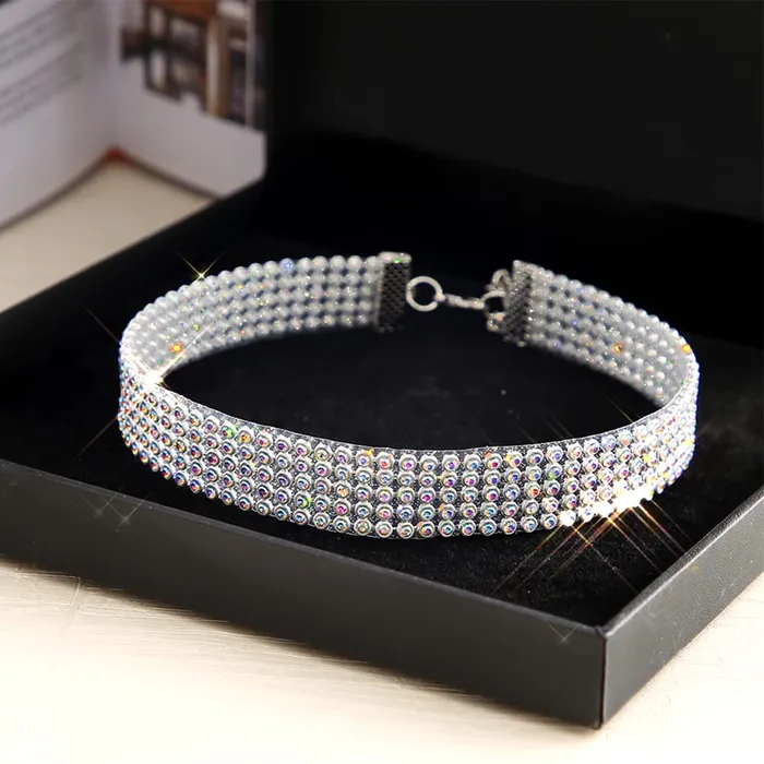 Earrings Yellow Chimes Necklace for Women and Girls Fashion Silver Choker Necklace for Women Western Silver Toned Rhinestone Choker Necklace Birthday Gift for Girls Women Anniversary Gift for Wife Yellow Chimes