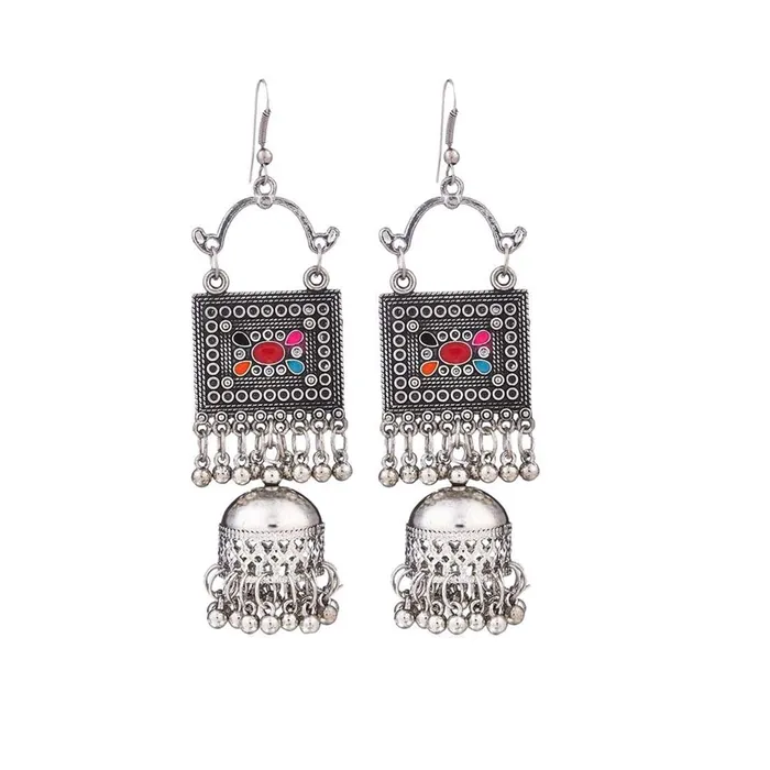 Earrings Yellow Chimes Oxidised Silver Chandbali Earrings for Women Traditional Jhumka One Size Oxidised Silver