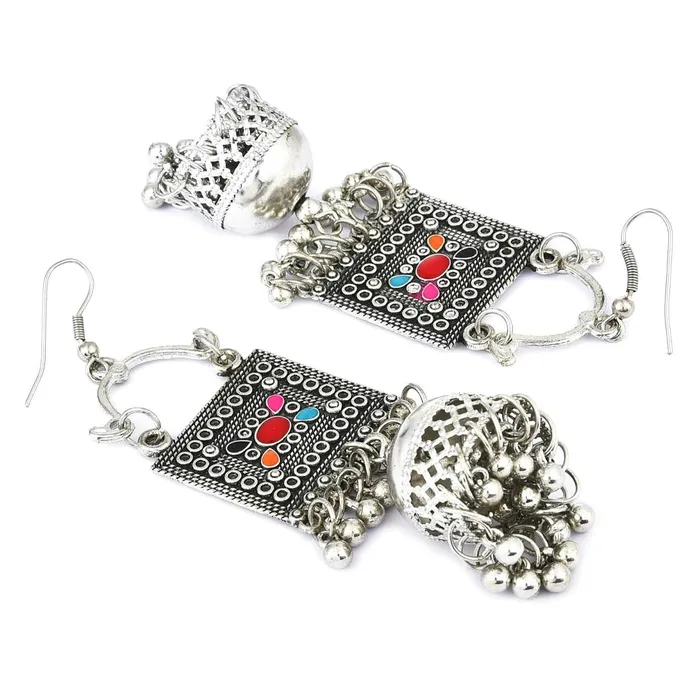 Earrings Yellow Chimes Oxidised Silver Chandbali Earrings for Women Traditional Jhumka One Size Oxidised Silver
