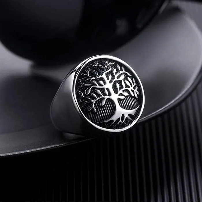 Earrings Yellow Chimes Rings for Men and Boys Silver Rings for Men Tree Signet Shaped Stainless Steel Rings for Men Birthday Gift for Men and Boys Anniversary Gift for Husband Yellow Chimes
