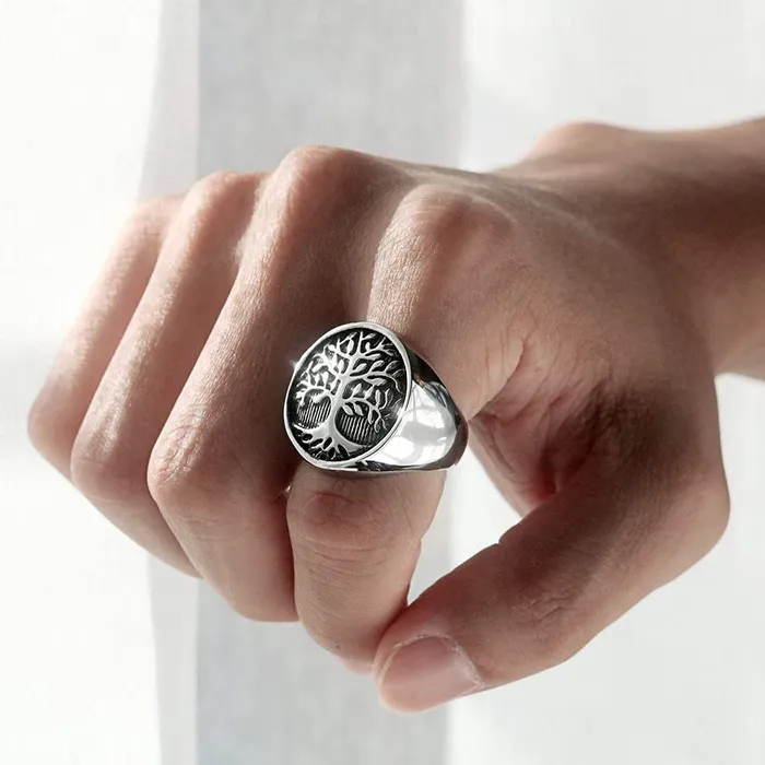 Earrings Yellow Chimes Rings for Men and Boys Silver Rings for Men Tree Signet Shaped Stainless Steel Rings for Men Birthday Gift for Men and Boys Anniversary Gift for Husband Yellow Chimes