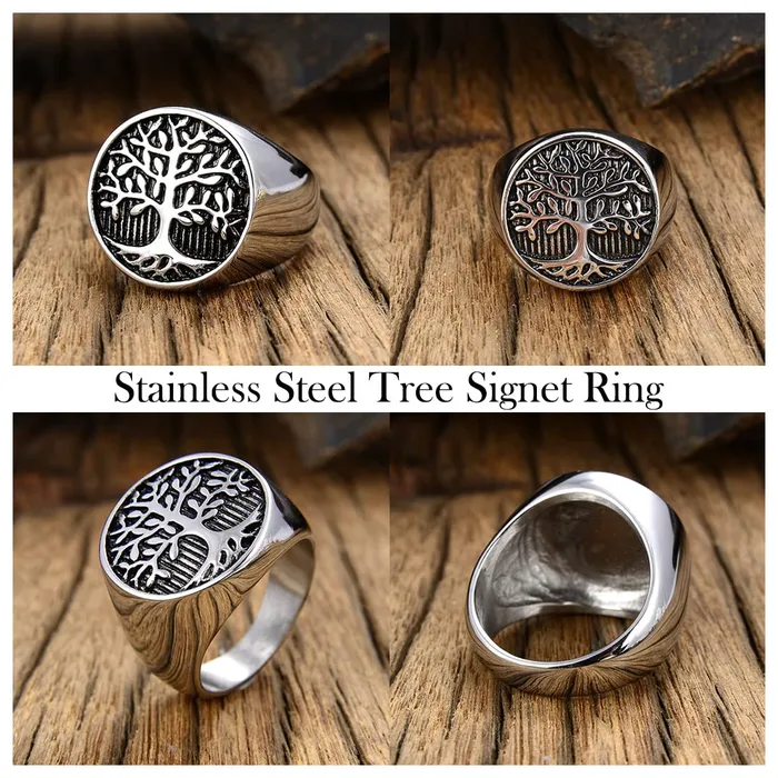 Earrings Yellow Chimes Rings for Men and Boys Silver Rings for Men Tree Signet Shaped Stainless Steel Rings for Men Birthday Gift for Men and Boys Anniversary Gift for Husband Yellow Chimes