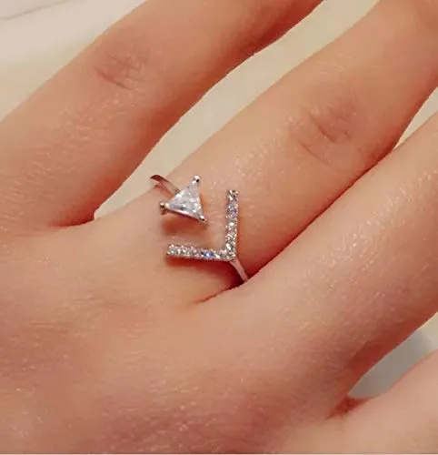 Earrings Yellow Chimes Rings for Women Rose Gold Plated Ring Creative Lucky Triangle Shaped Crystal Adjustable Rings For Women And Girls Yellow Chimes