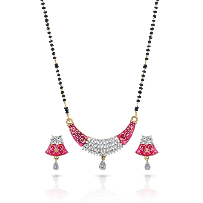 Earrings Yellow Chimes Sparkling ADAmerican Diamond Studded Ethnic Traditional Black Beads Meenakari Touch Designer Mangalsutra Pendant Set with Earrings for Women Yellow Chimes Earrings Yellow Chimes Sparkling ADAmerican Diamond Studded Ethnic Traditional Black Beads Meenakari Touch Designer Mangalsutra Pendant Set with Earrings for Women Yellow Chimes
