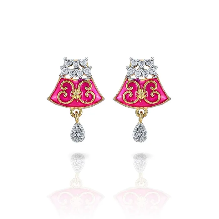 Earrings Yellow Chimes Sparkling ADAmerican Diamond Studded Ethnic Traditional Black Beads Meenakari Touch Designer Mangalsutra Pendant Set with Earrings for Women Yellow Chimes