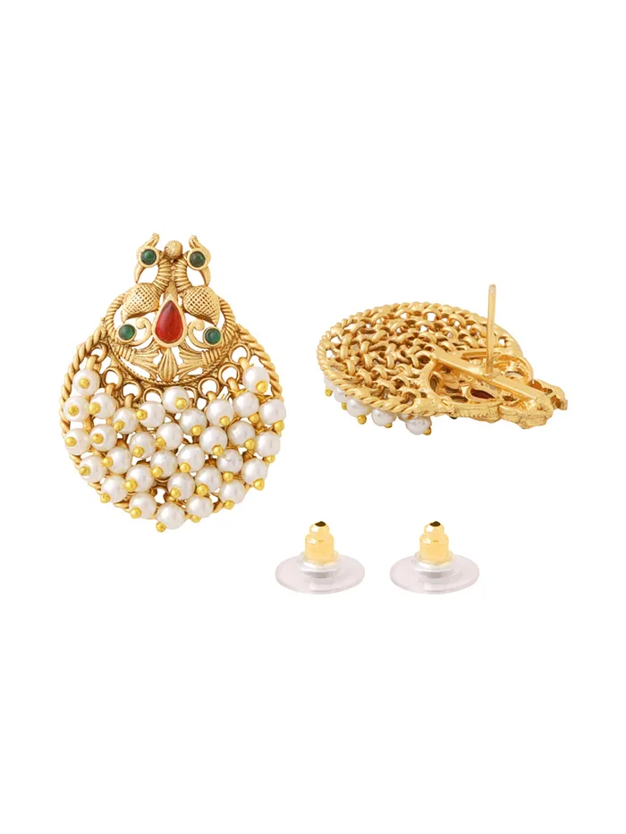 Earrings Yellow Chimes Traditional South Indian Jewellery Set Gold Plated Pearl Necklace with Earrings One Size Gold