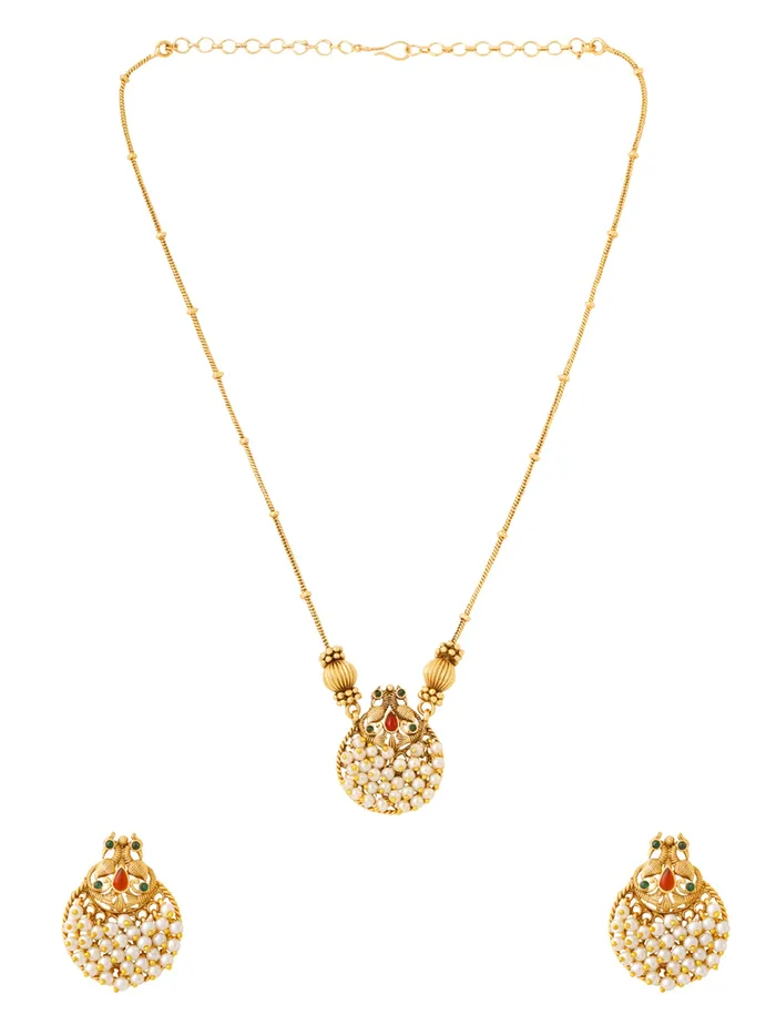 Earrings Yellow Chimes Traditional South Indian Jewellery Set Gold Plated Pearl Necklace with Earrings One Size Gold