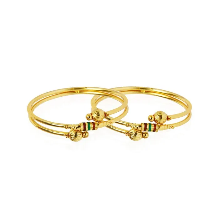 Earrings Yellow Chimes Yellow Chimes 2 PCS Exclusive Delicate Plain Meenakari Touch Antique Gold Plated Traditional Bangles For Women And Girls 24