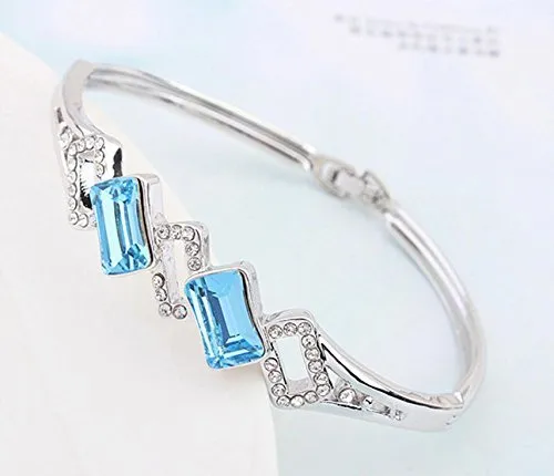 Earrings Yellow Chimes Yellow Chimes Bangle Bracelet for Women Blue Crystal Bracelet Elegant Silver Plated Bangle Style Bracelet for Women and Girls