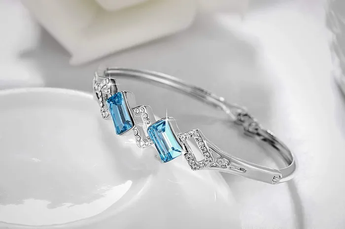 Earrings Yellow Chimes Yellow Chimes Bangle Bracelet for Women Blue Crystal Bracelet Elegant Silver Plated Bangle Style Bracelet for Women and Girls
