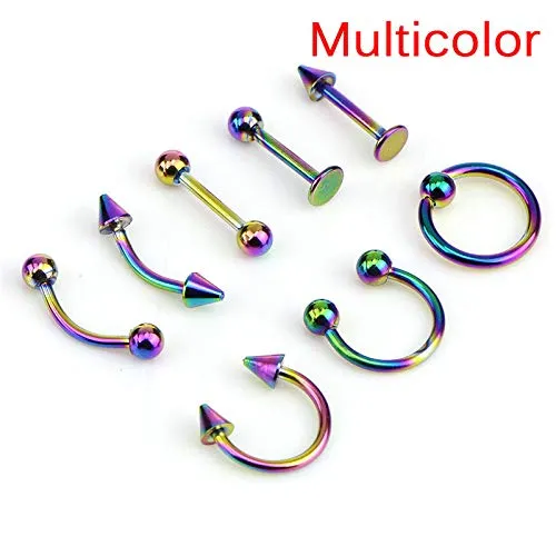 Earrings Yellow Chimes Yellow Chimes Body Piercing Jewelry for Unisex 8 pcs Set Helix Body Piercing Ear Eyebrow Nose Lip Stainless Steel Cartilage Body Jewelry for Women and Men