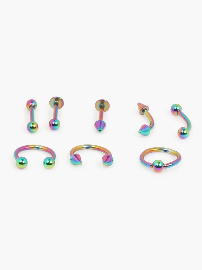 Earrings Yellow Chimes Yellow Chimes Body Piercing Jewelry for Unisex 8 pcs Set Helix Body Piercing Ear Eyebrow Nose Lip Stainless Steel Cartilage Body Jewelry for Women and Men