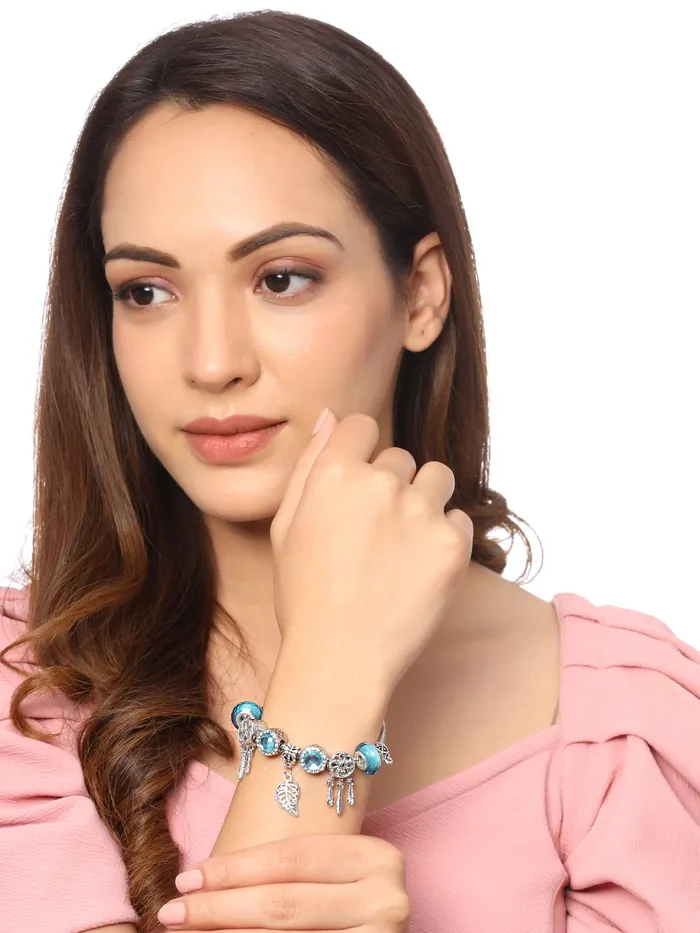 Earrings Yellow Chimes Yellow Chimes Bracelet for Women and Girls Blue Crystal Pandora Bracelets for Women Silver Toned Crystal Pandora Charm Bracelet Birthday Gift For girls and women Anniversary Gift for Wife