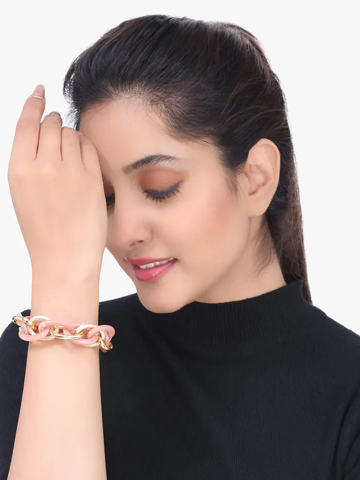 Earrings Yellow Chimes Yellow Chimes Chain Bracelet for Women Stainless Steel Gold Plated Big Peach Link Chain Bracelet for Women and Girls