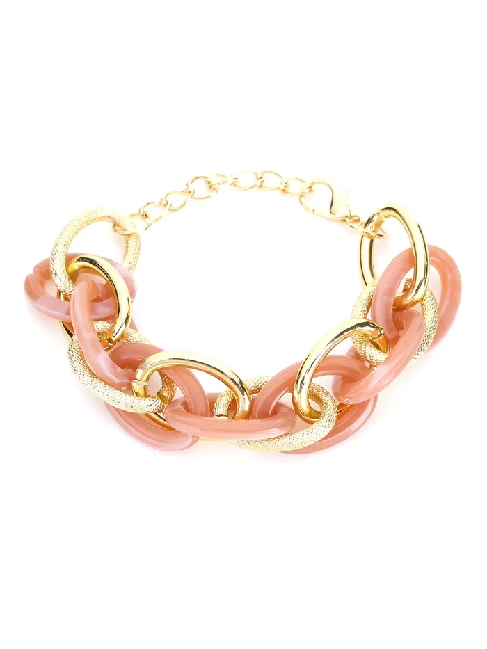 Earrings Yellow Chimes Yellow Chimes Chain Bracelet for Women Stainless Steel Gold Plated Big Peach Link Chain Bracelet for Women and Girls